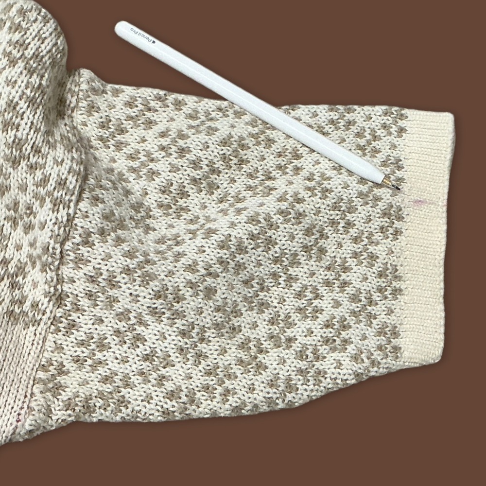 Vintage 90s Cottagecore Short Sleeve Polo Knit Sweater Cream Tan - Size Medium - Picture 7 of 7